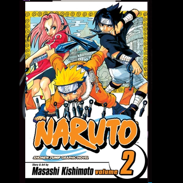 Naruto, Vol. 2. Cover of 'Naruto' Shonen Jump graphic novel Volume 2 with characters in action poses.