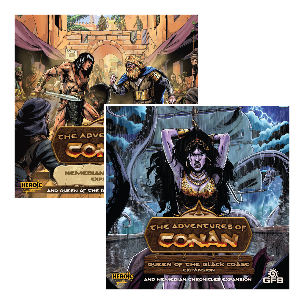 The Adventures of Conan Expansions: Nemedian Chronicles & Queen of the Black Coast. New scenarios, characters, and tokens. Ages 14+. Requires base game.