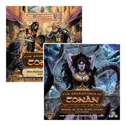 The Adventures of Conan Expansions: Nemedian Chronicles & Queen of the Black Coast. New scenarios, characters, and tokens. Ages 14+. Requires base game.