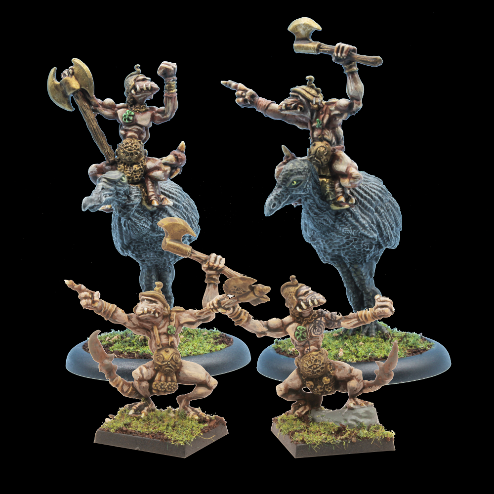 Oakbound Studio Coral Knights. Set of fantasy miniatures with characters and creatures on a black background