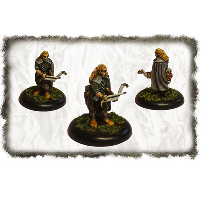 Oakbound Studio Green Archer. Three miniature figurines on a textured white background