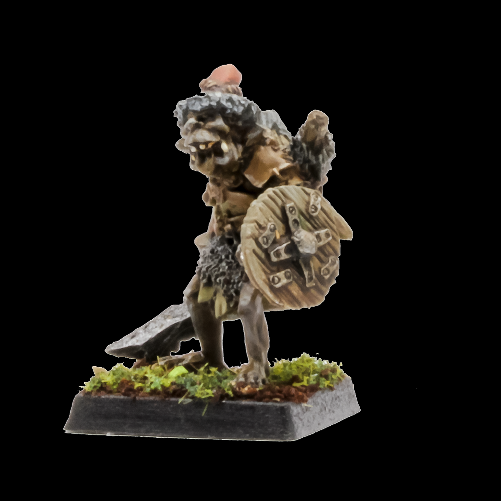 Oakbound Studio Hobgoblin Champion 1. Miniature figure of a warrior on a black background
