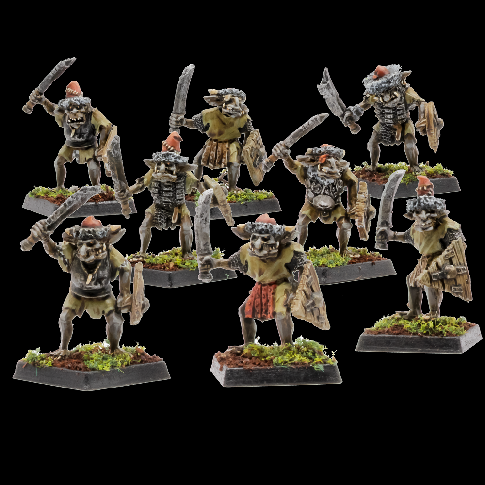 Oakbound Studio Hobgoblin Swords. Set of miniature fantasy figures on a black background