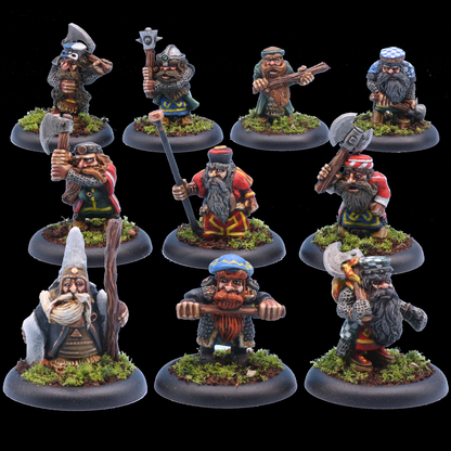 Oakbound Studio Skyfolk Warband Pack. Set of miniature figurines on clear bases against a black background