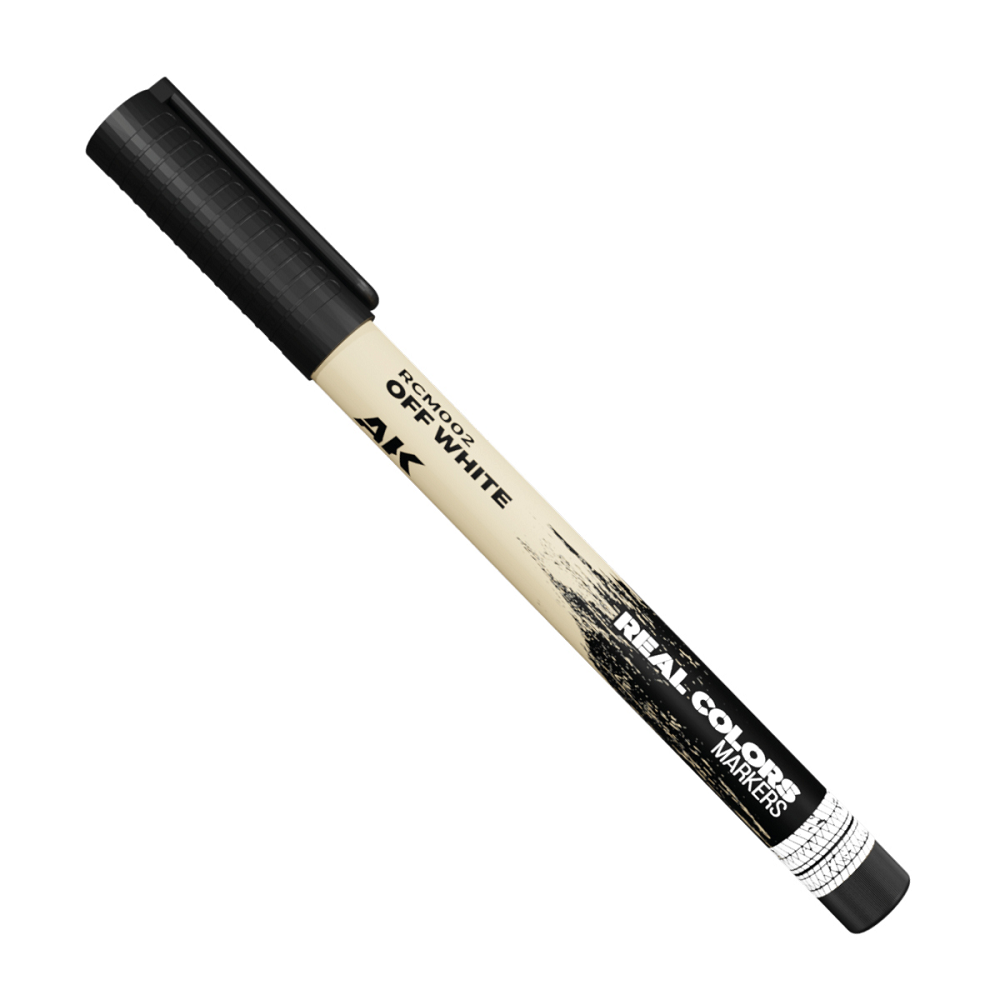 Off White RC Marker by AK Interactive, fast-drying acrylic paint pen for detailing and highlights on miniatures, models, and crafting projects