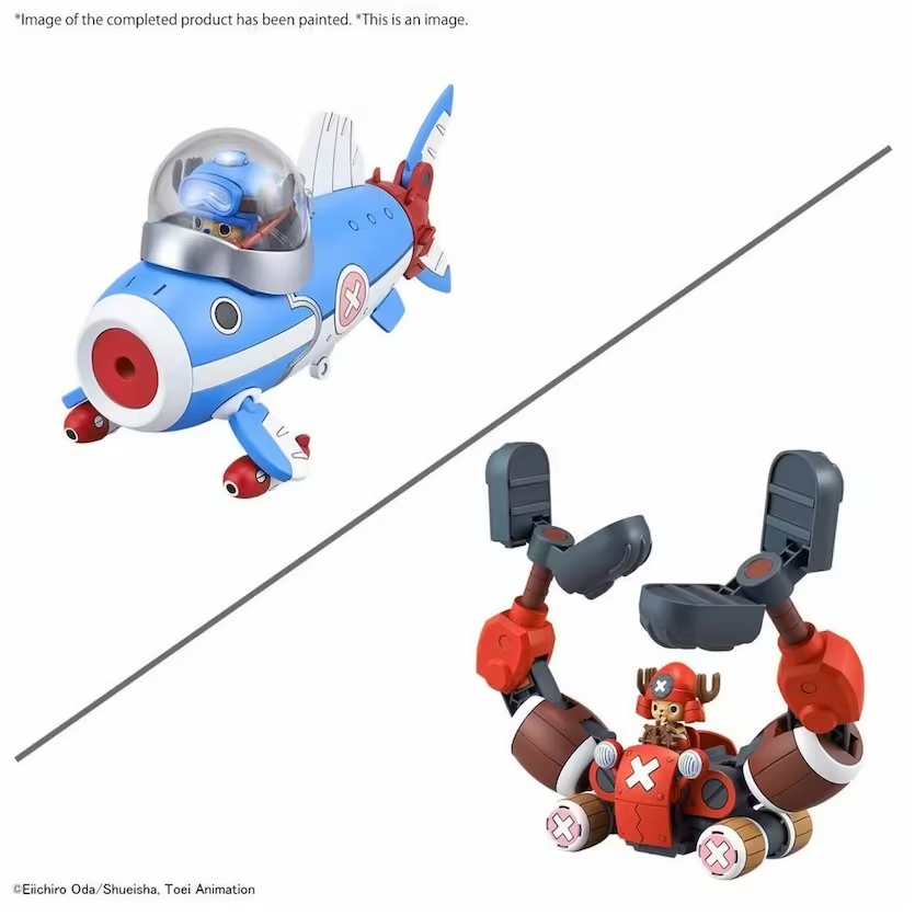 One Piece Chopper Robo 3&5 (Chopper Submarine & Chopper Crane). Toy airplane and robot figure on a white background