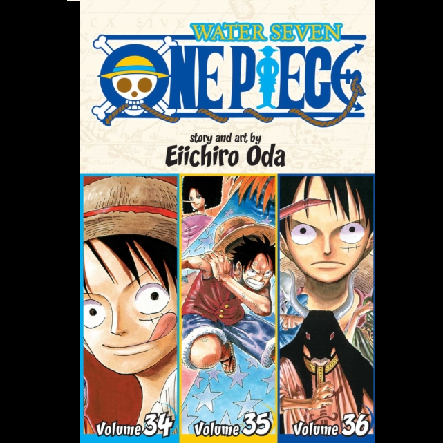 Water Seven One Piece Omnibus Edition 12 by Eiichiro Oda which contains volumes 34,35&36. In the salty city of Water Seven, Luffy and his Straw Hat crew are fighting for their lives, and for their beloved caravel