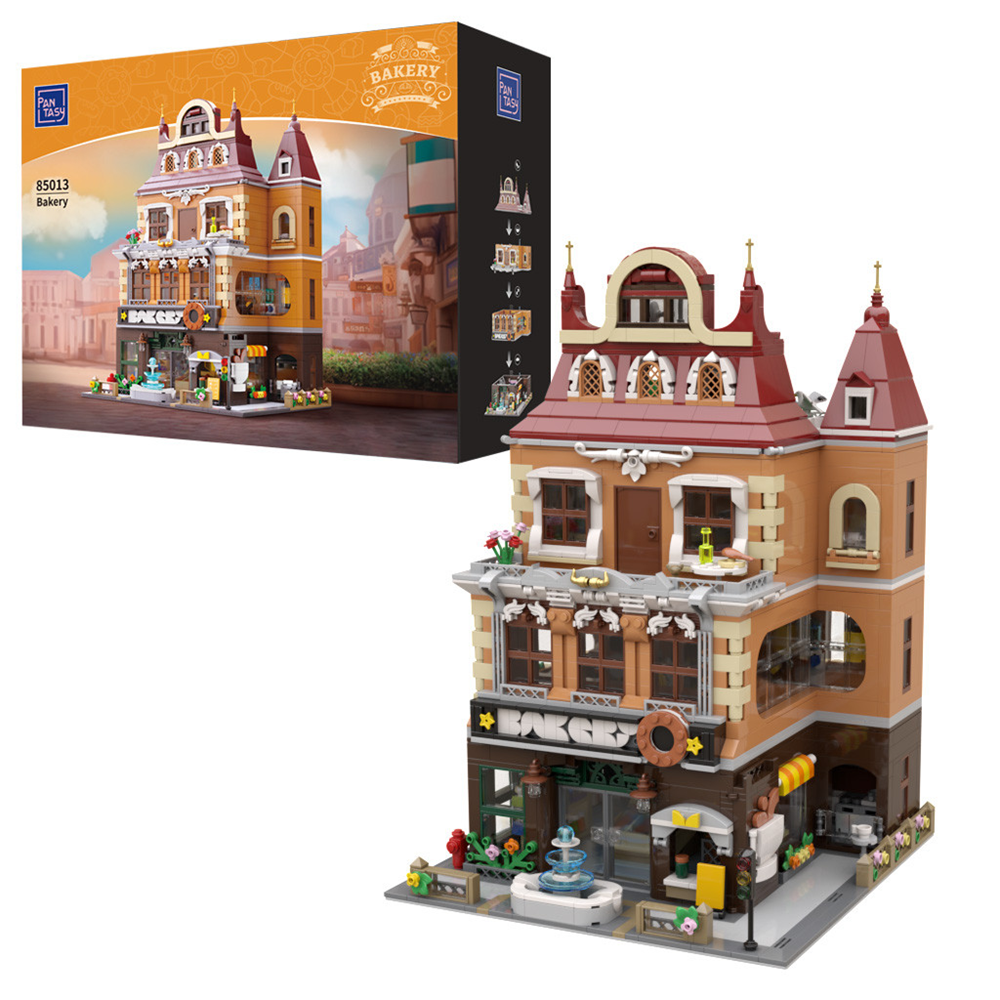 Pantasy Bakery modular brick building set four storey shop model with bakery gym living area and rooftop garden