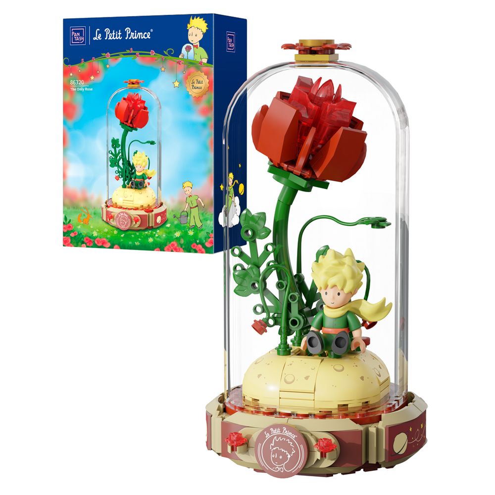 Pantasy Le Petit Prince The Only Rose 211 piece brick building set display model with prince seated on planet floral details dome