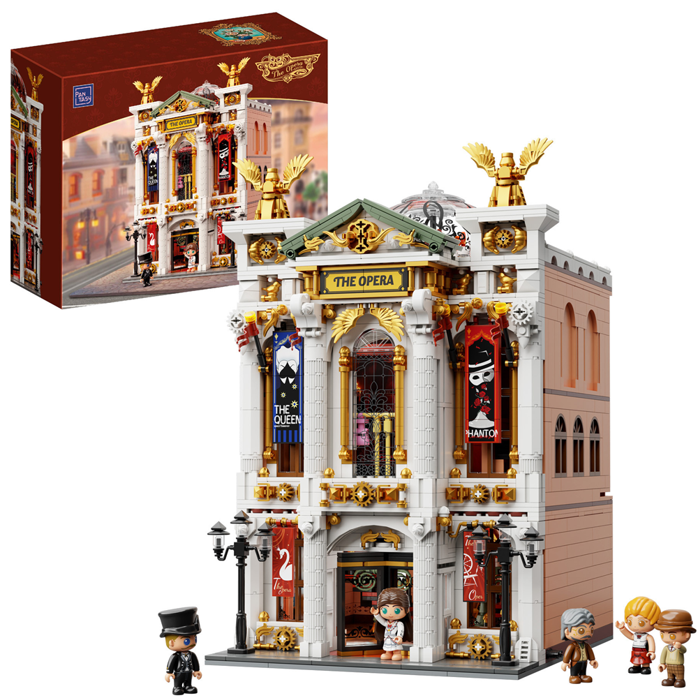 Pantasy Opera Building modular brick set 3 storey theatre model with stage balconies dome roof and mini figures