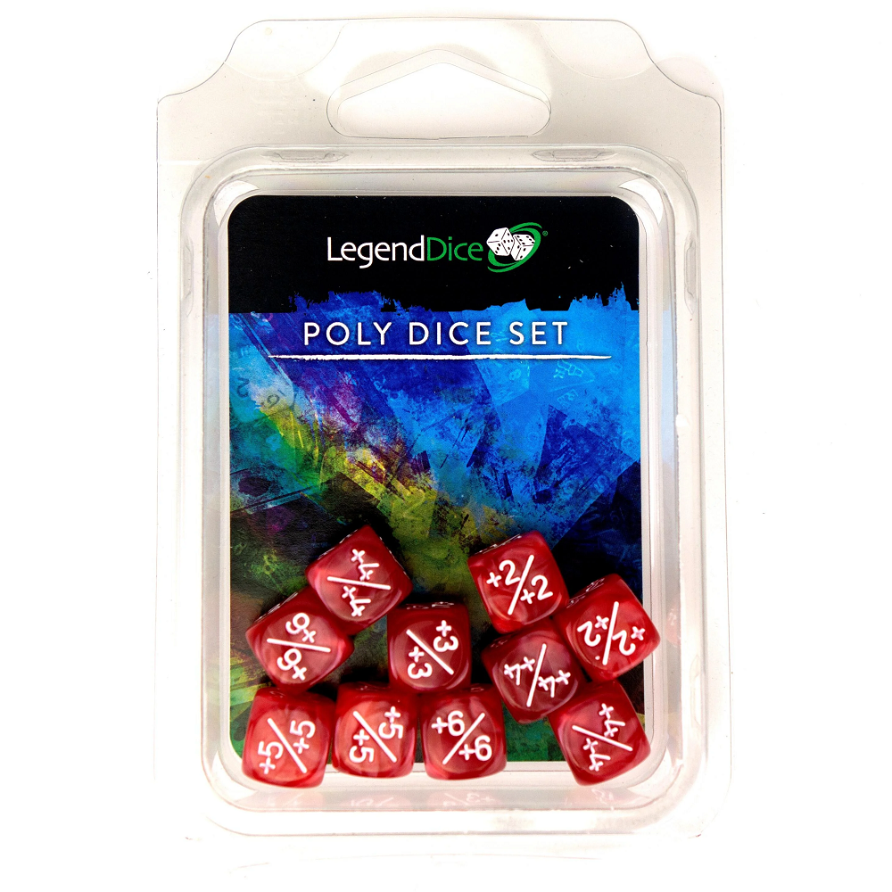 A pack of 10 Pearl Red Token Dice in 12mm with white + numbers for your gaming names