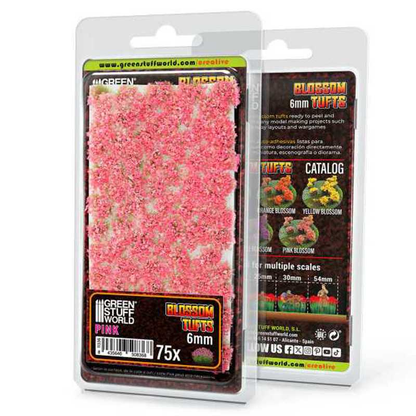 Green Stuff World Pink Flowers Blossom Tufts 6mm. Pink tuft packaging with branding and product details on a white background