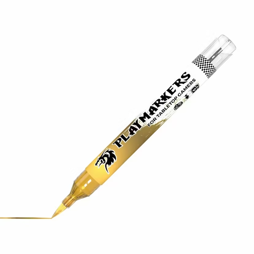 Playmarkers acrylic paint marker in brass, ideal for modellers and gamers. Fast-drying, water-resistant, and designed for precise application and blending