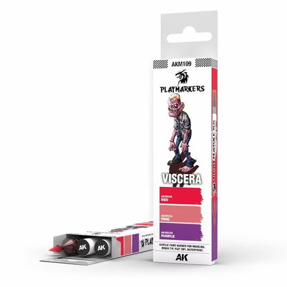 Playmarkers Acrylic Paint Marker - Viscera Set includes Red, Pink, and Purple for precise painting and blending in your creative projects.