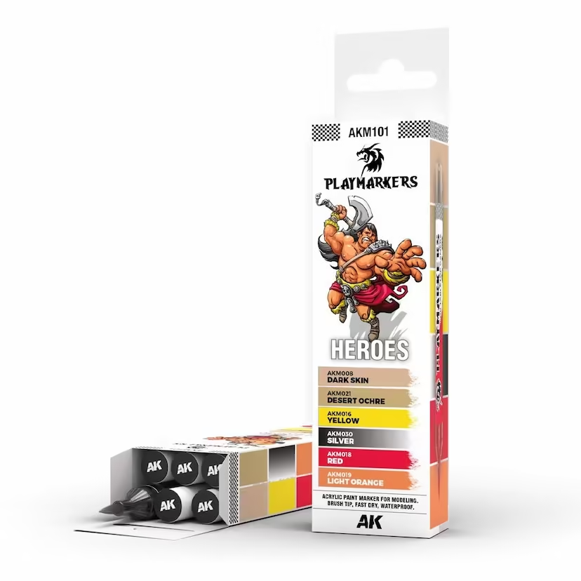 Playmarkers: Heroes Set includes 6 acrylic paint markers in vibrant colours, ideal for modellers and gamers. Fast-drying, water-resistant, and designed for precision.