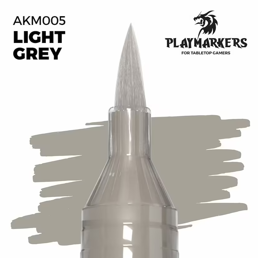 Playmarkers acrylic paint marker in light grey, ideal for modellers and gamers. Fast-drying, water-resistant, and designed for precise application and blending