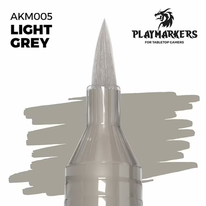 Playmarkers acrylic paint marker in light grey, ideal for modellers and gamers. Fast-drying, water-resistant, and designed for precise application and blending