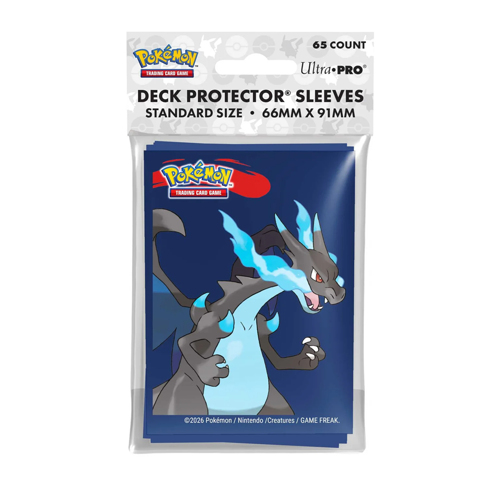 Pack of Ultra-Pro Pokémon Deck Protector Sleeves with a dragon-like creature design on a white background. Pokémon: Mega Charizard X Deck Protector Sleeves - Ultra Pro