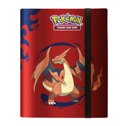 Pokémon trading card game binder with Charizard on a red background. Pokémon Mega Charizard X and Mega Charizard Y Ultra PRO 9-Pocket PRO-Binder 360 cards