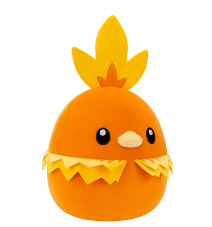 Plush toy resembling a chick with a pineapple on its head on a white background