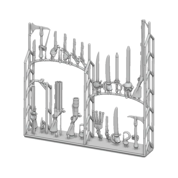 Port Royal Weapon Sprue: unpainted resin weapons for 28mm pirate miniatures, perfect for customizing miniatures for historical skirmish and campaign gameplay.