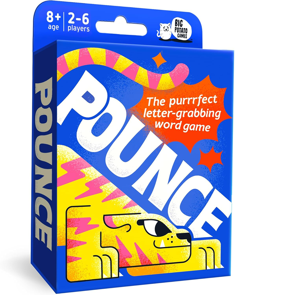 Pounce card game in a blue box with a cartoon tiger on the front