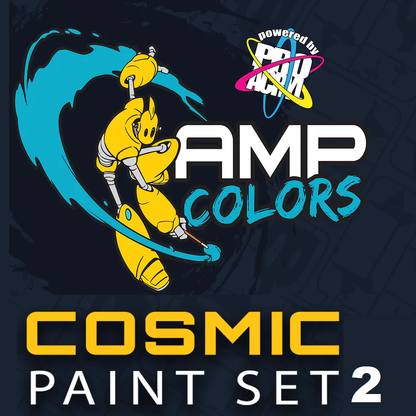 Pro Acryl Amp Colours Cosmic Paint Set 2 A set of 9 acrylic paint bottles in 22ml, featuring vibrant colours for hobby painting, including Slate Grey, Red Orange, and Burnt Umber.