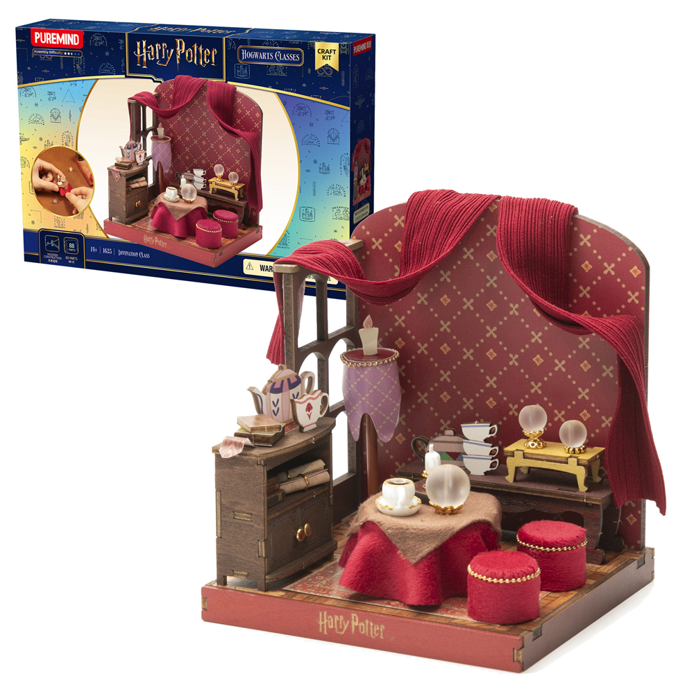 Puremind Harry Potter Hogwarts Divination Class wooden model kit miniature diorama with crystal ball books curtains and detailed interior scene