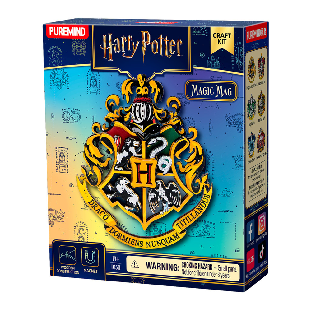Puremind Harry Potter Magnetic Coat of Arms wooden model kit snap fit crest with magnet for wall or fridge display