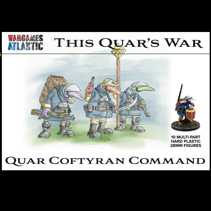 Quar’s War: Quar Coftyran Command. Product packaging for 'This Quar's War' with figurines and branding on a white background.