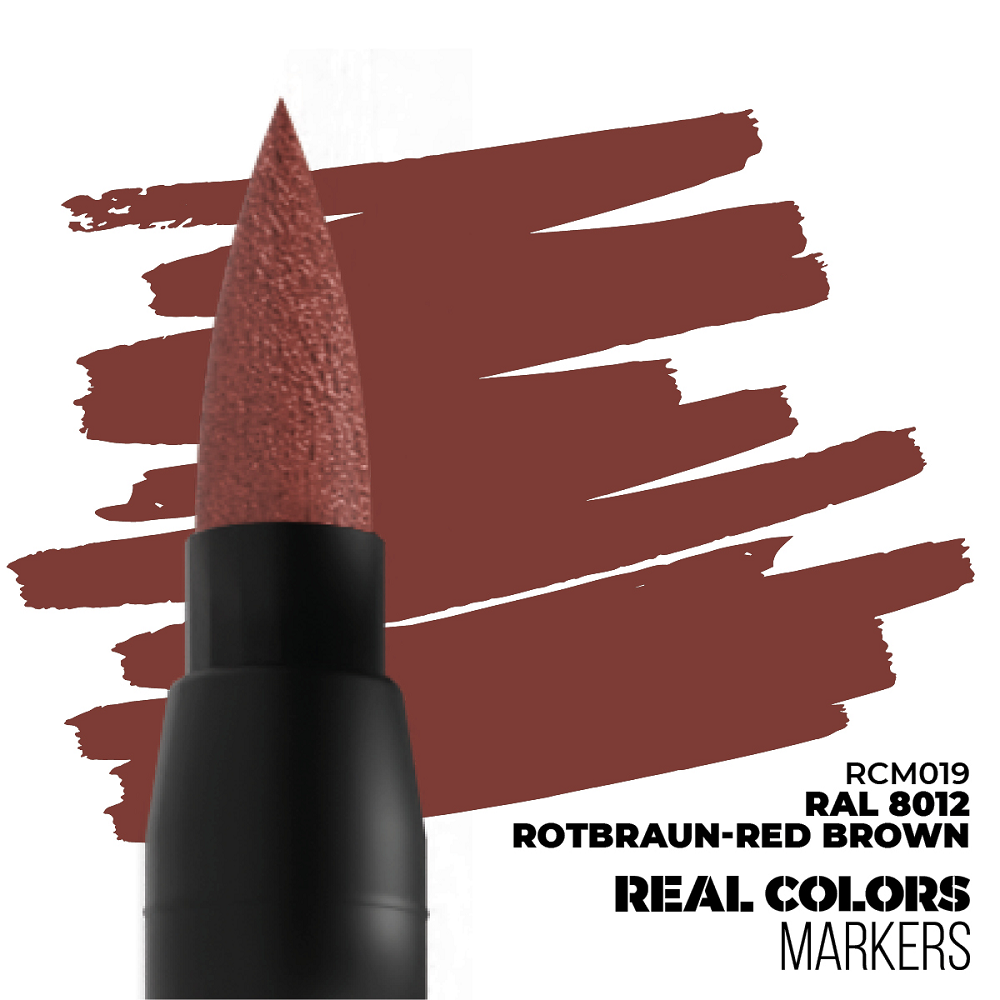 RAL 8012 Rotbraun Red Brown RC Marker by AK Interactive, fast-drying acrylic paint pen with matte finish for natural tones and detailing on miniatures and models.