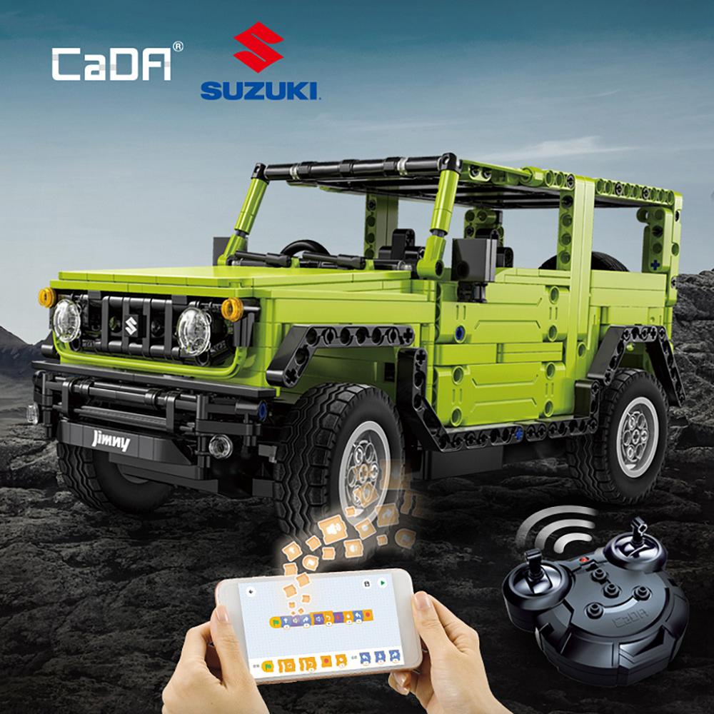 RC CaDA Suzuki Jimny C51201W. A 579-piece 1:12 scale model with radio and app control, spring-loaded doors, rear suspension, and scratch programming. Ages 8+
