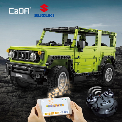 RC CaDA Suzuki Jimny C51201W. A 579-piece 1:12 scale model with radio and app control, spring-loaded doors, rear suspension, and scratch programming. Ages 8+
