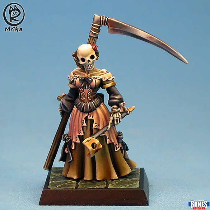 Reaper Bones USA Undead Lady Reaper Legends 25mm skeletal noble miniature with scythe and mask