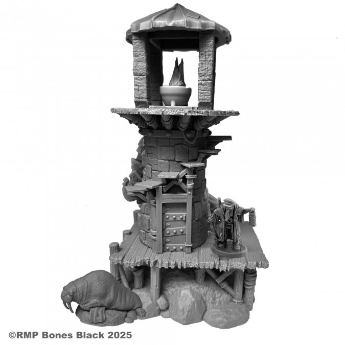 Reaper Miniatures 22713 Blacktallow Lighthouse Bones Black terrain set with lighthouse tower Mirch and Slaughterwalrus unpainted