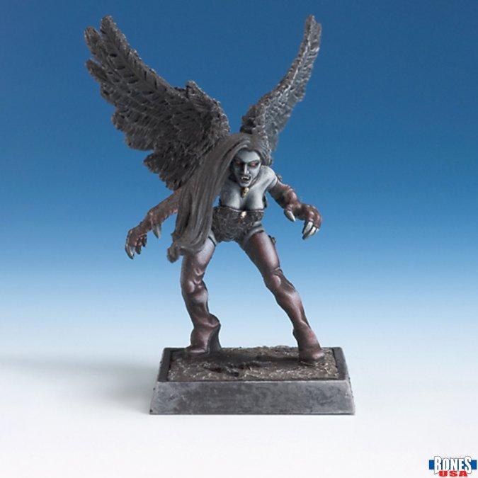 Reaper Miniatures 30230 Raven. Winged fantasy figure on a blue gradient background