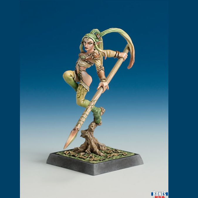 Reaper Miniatures 30248 Adeui the Younger. Fantasy figurine of a warrior with a bow on a blue gradient background