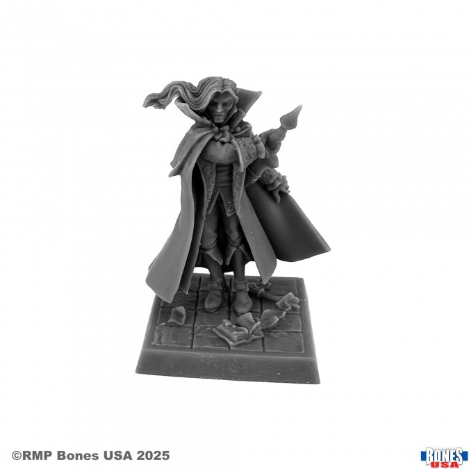 Reaper Miniatures 30257 Vampire Count Emile Van Storme Bones USA Reaper Legends 25mm heroic scale unpainted vampire miniature with cloak and scenic base