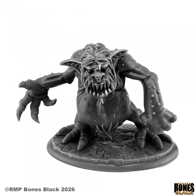 Gray miniature figure of a fantasy creature on a white background. Reaper Miniatures 44318 River Troll