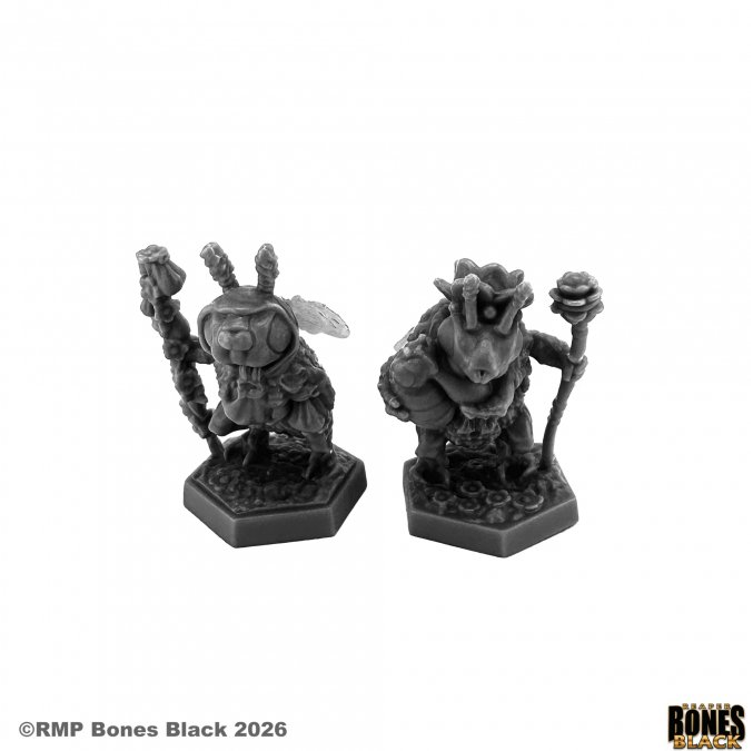 Reaper Miniatures Beefolk Queen and Druid Bones Black 25mm heroic scale unpainted multipart insectfolk miniatures with translucent wings