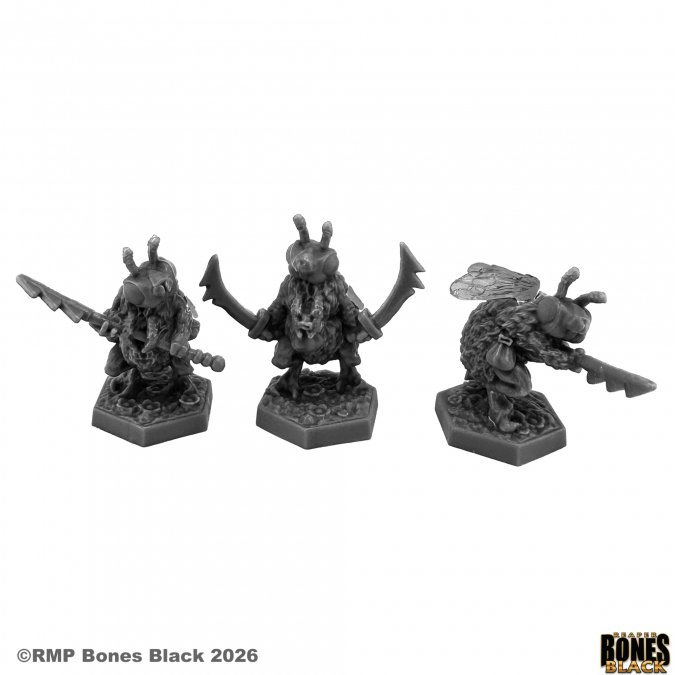 Reaper Miniatures Beefolk Warriors 3-Pack Bones Black 25mm heroic scale unpainted multipart insectfolk miniatures with translucent wings