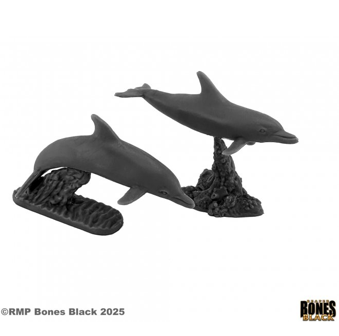 Reaper Miniatures Dolphins (2) Bones Black 25mm heroic scale unpainted multipart miniatures