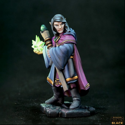 Reaper Miniatures Elf Wizard Bones Black 25mm heroic scale unpainted miniature with staff and crystal male elf