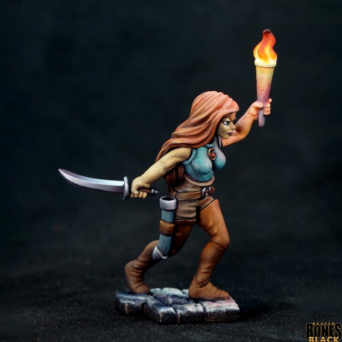 Reaper Miniatures Human Rogue Bones Black 25mm heroic scale unpainted miniature with dagger and torch stepping forward