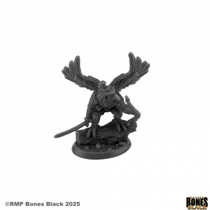 Reaper Miniatures Raptorkin Ranger Bones Black 25mm heroic scale unpainted birdfolk miniature with bow and sword