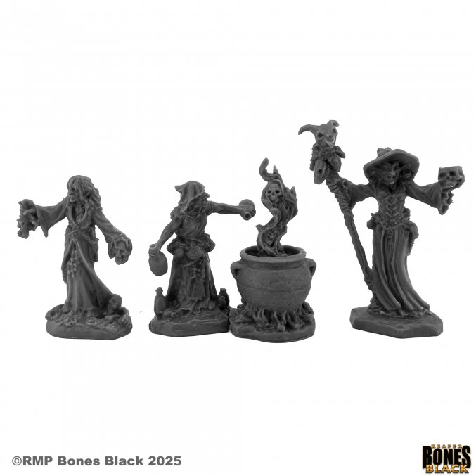 Reaper Miniatures Toil and Trouble Witch Coven Bones Black 25mm heroic scale unpainted witches and cauldron set