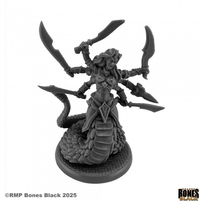 Reaper Miniatures Vandorendra Marilith Demon Bones Black 25mm heroic scale unpainted multipart miniature with six arms and snake body
