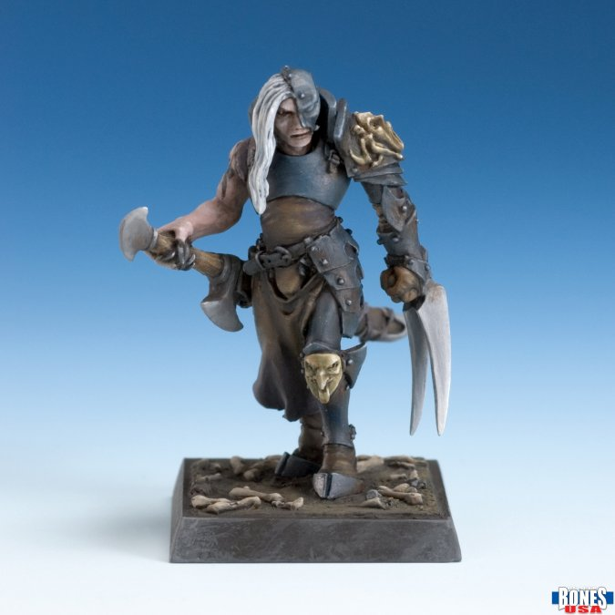 Reaper miniatures 30241 Chaos Champion. Fantasy figurine with armour and weapons on a blue gradient background