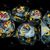 Seven-piece liquid core dice set...