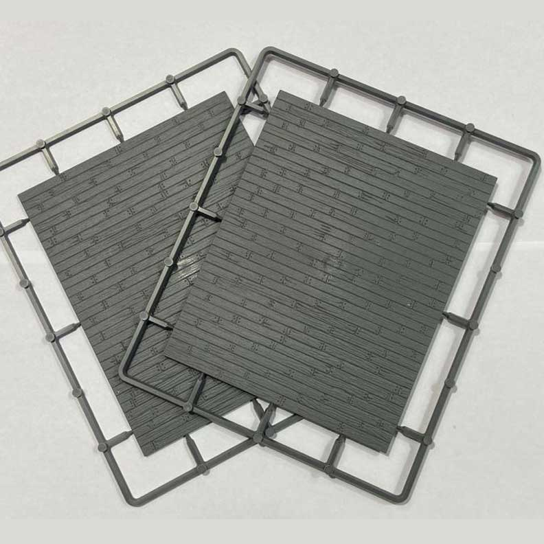 Renedra Wooden Plank Bases set with 2 textured plastic bases, 135mm x 110mm each. two grey bases